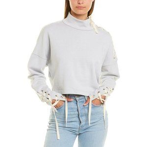 Jonathan Simkhai Sweater Womens XS Gray Cropped Ryan Sweatshirt Relaxed Lace Up